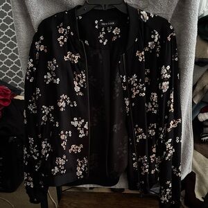 New Look Black and White Floral Bomber Jacket